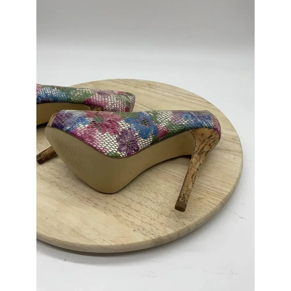 Torta Caliente Shoes Womens Size 7 Multicolor Floral Peep Toe Platform‎ Heels